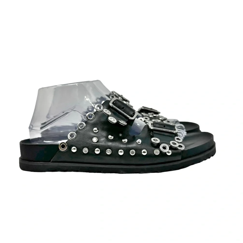 Ash New Universe Rhinestone Studded Leather Slip On Slides Sandals Black Size 40 - Picture 3 of 10